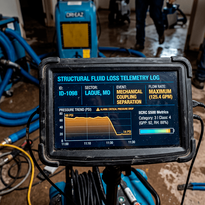 Close-up of a digital diagnostic monitor display registering fluid loss metrics and joint separation tracking details